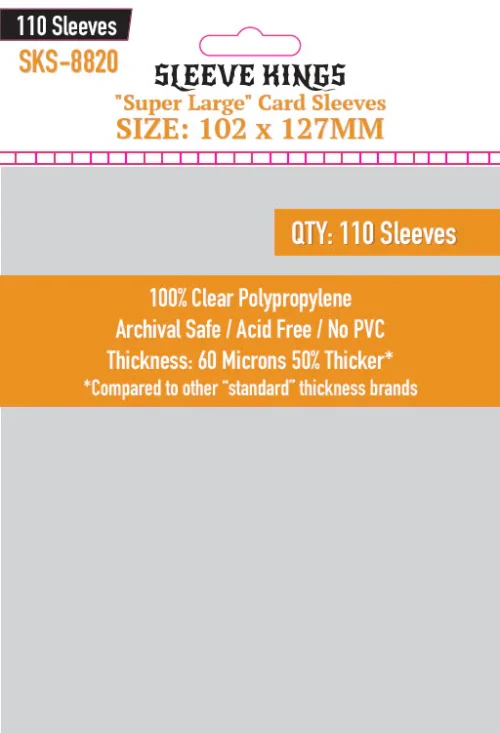 Sleeve Kings – Super Large Game Card Sleeves, 110 Pack, 60 Microns (102 x 127 mm)
